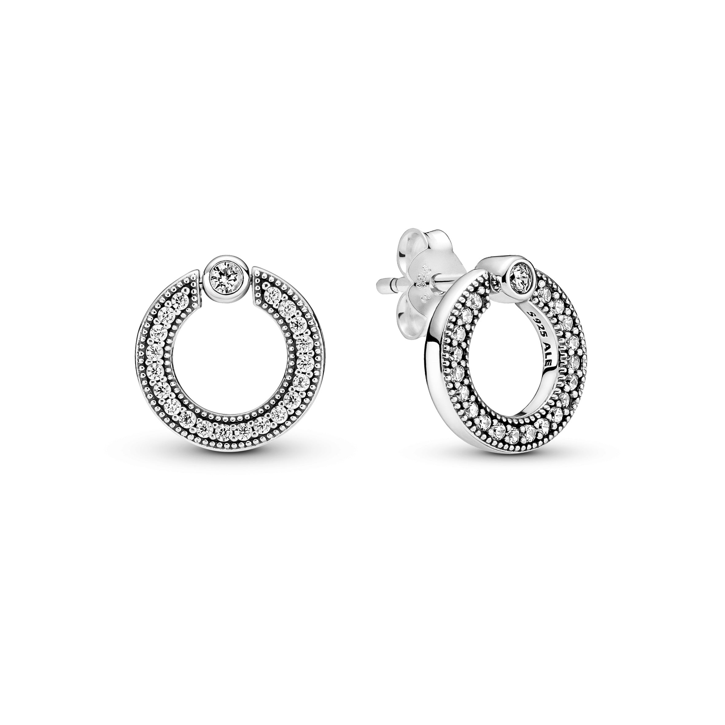 Pandora Logo Sterling Silver Reversible Stud Earrings With Clear Cubic Zirconia
