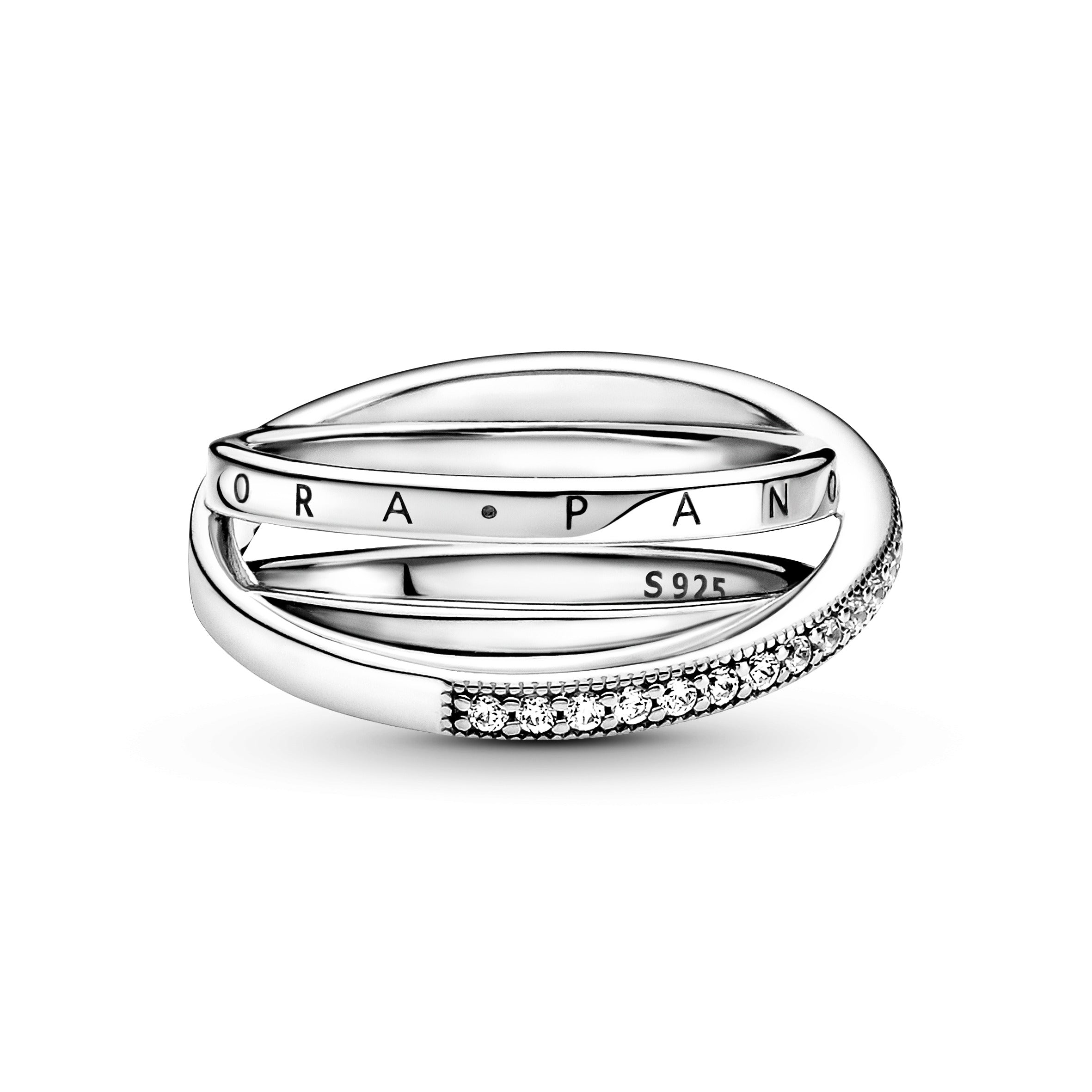 Pandora Logo Sterling Silver Ring With Clear Cubic Zirconia
