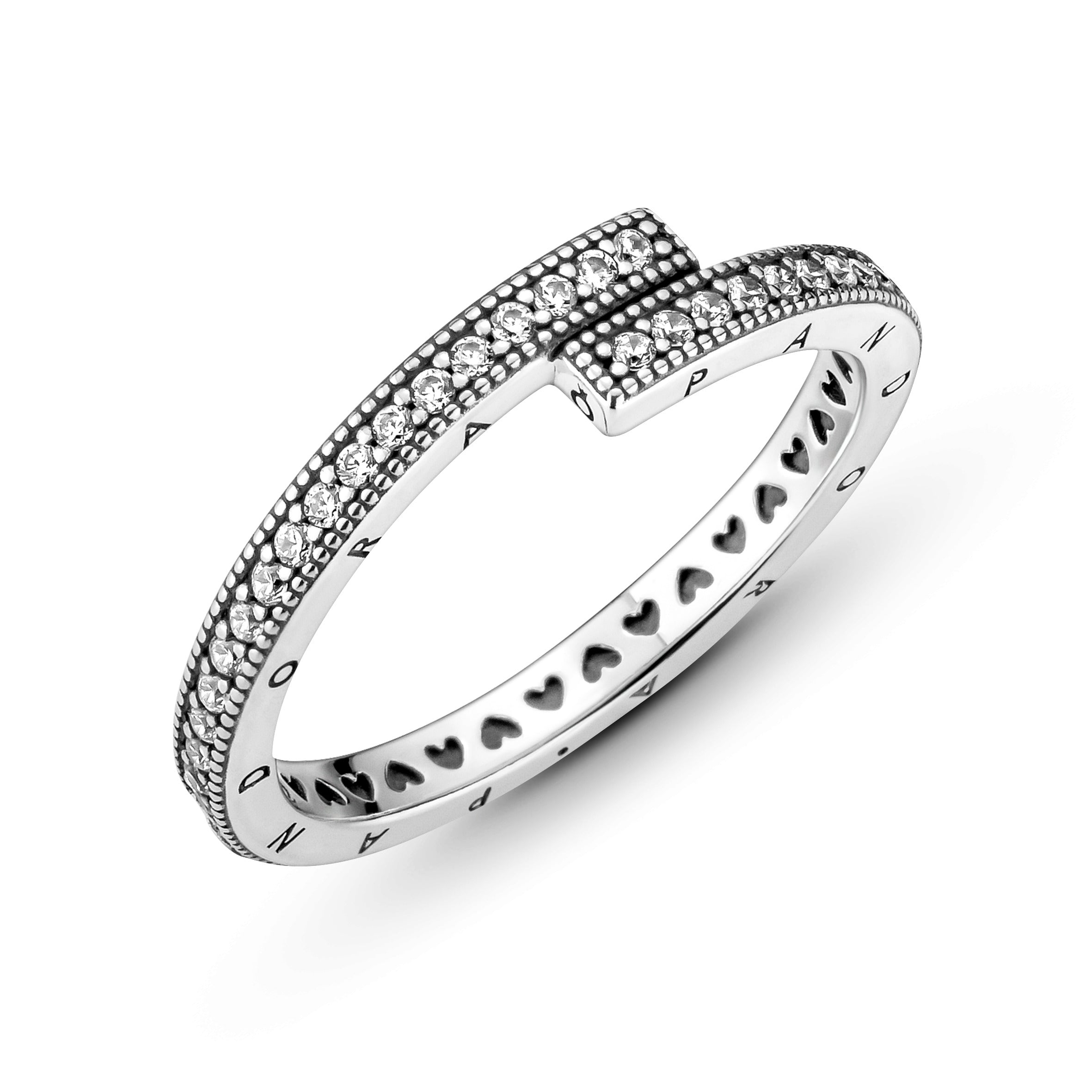 Pandora Logo Sterling Silver Ring With Clear Cubic Zirconia