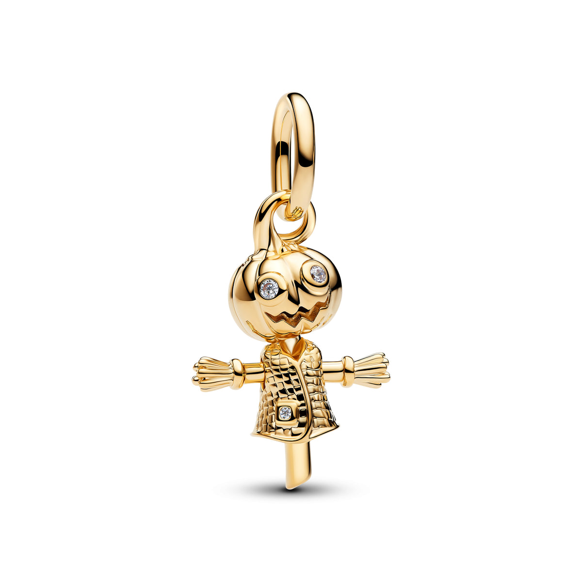 Pumpkin Scarecrow 14K Gold-Plated Dangle With Clear Cubic Zirconia