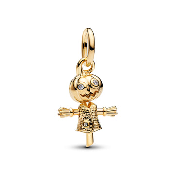 Pumpkin Scarecrow 14K Gold-Plated Dangle With Clear Cubic Zirconia