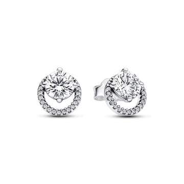 Sterling Silver Stud Earrings With Clear Cubic Zirconia
