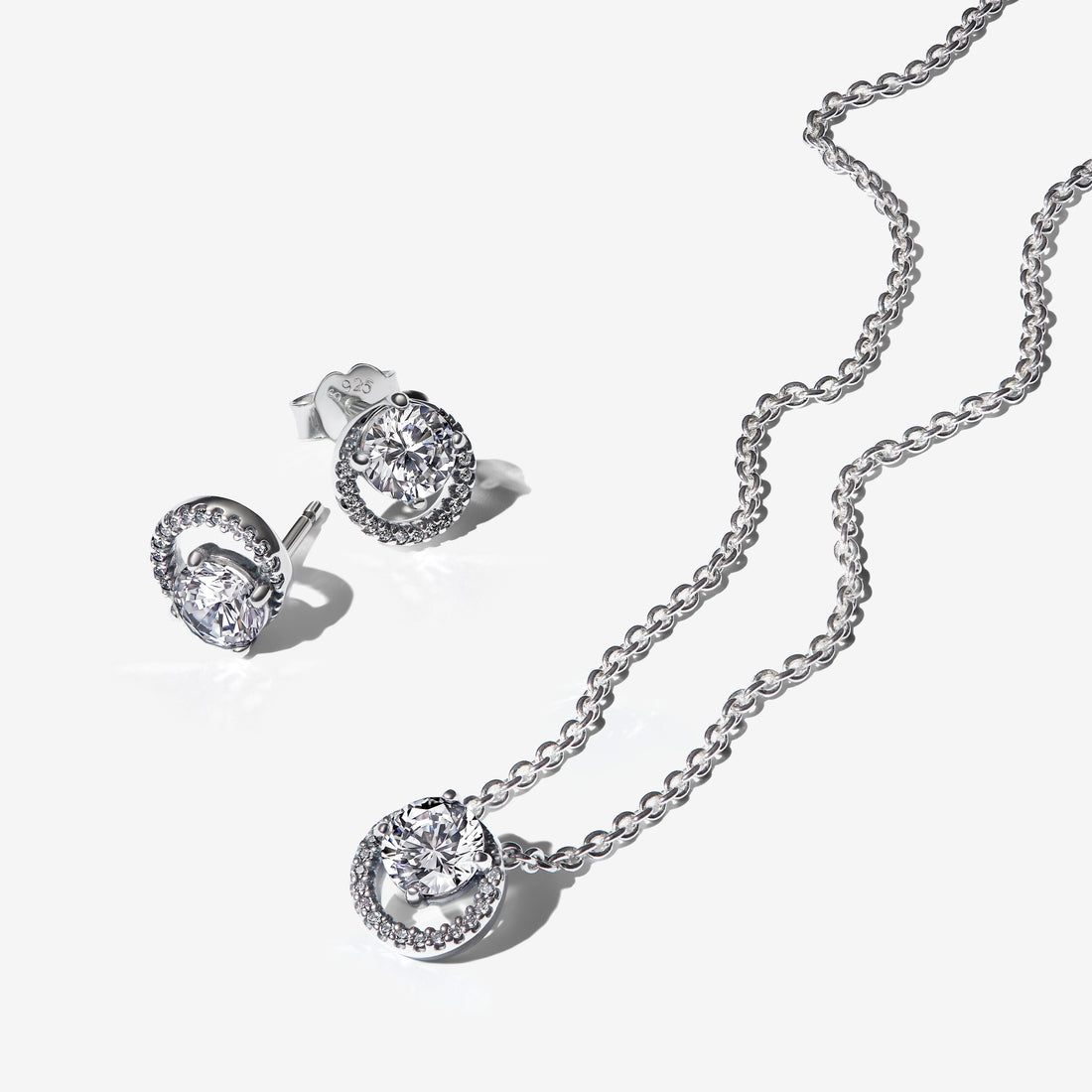Sterling Silver Stud Earrings With Clear Cubic Zirconia